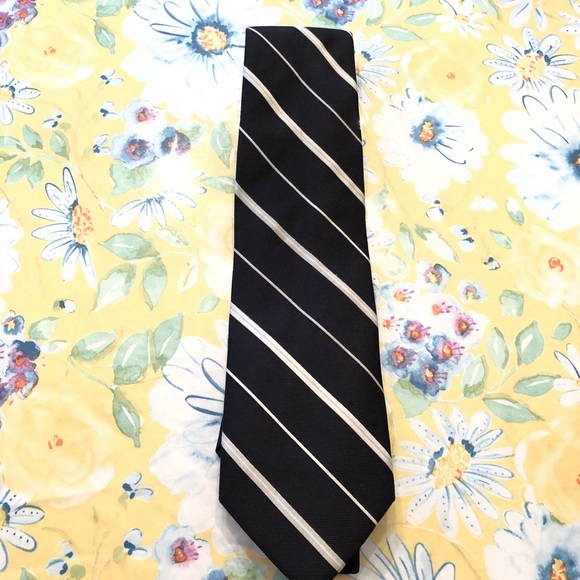Zantorelli Silk Striped Black Silver Tie - Picture 1 of 4